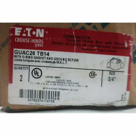 Crouse Hinds Tb 3/4In Conduit Outlet Bodies And Box, 2PK GUAC26 TB14